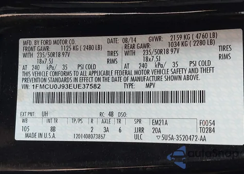 2014 Ford Escape Titanium from USA, damaged, VIN 1FMCU0J93EUE37582